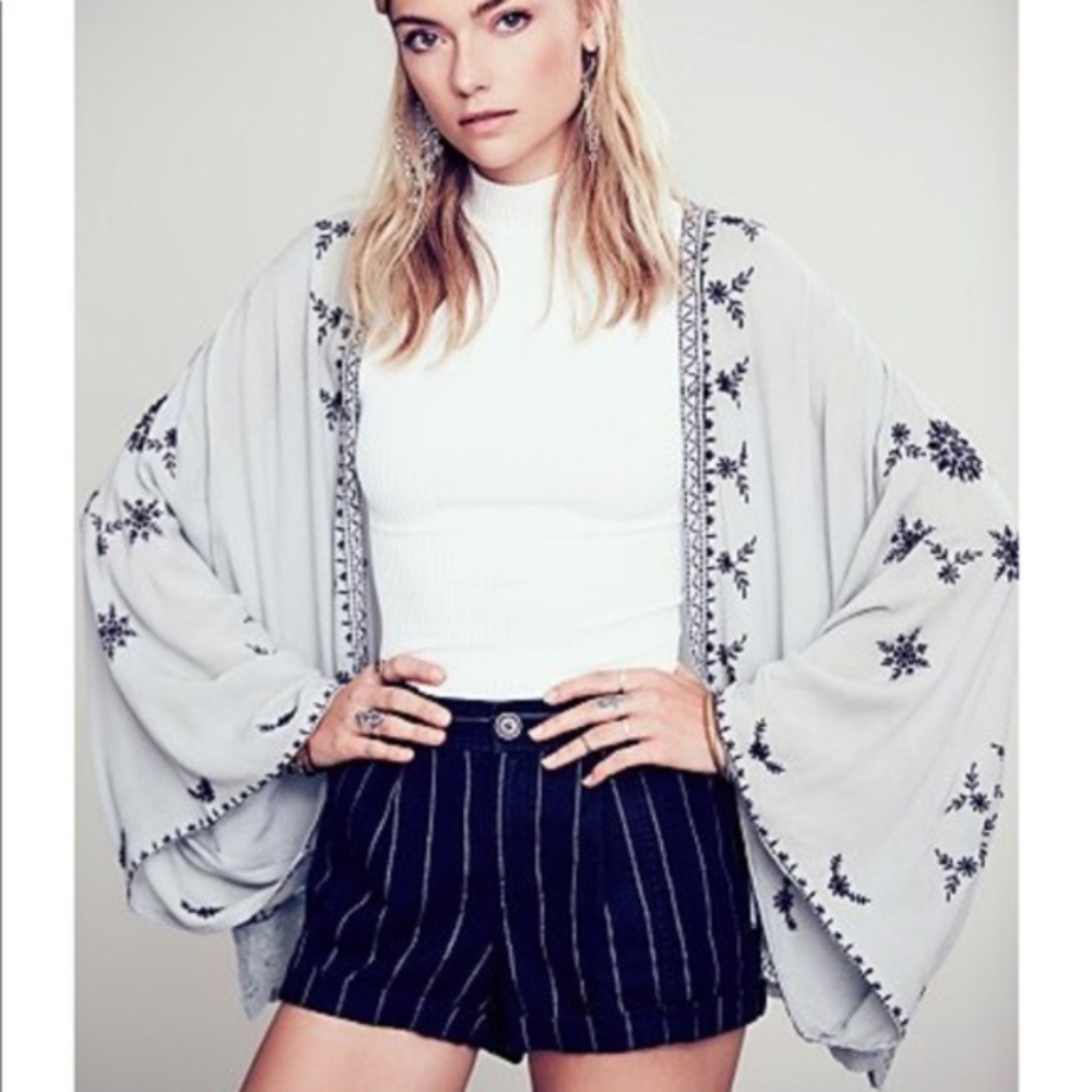 Free People Embroidered Kimono Jacket